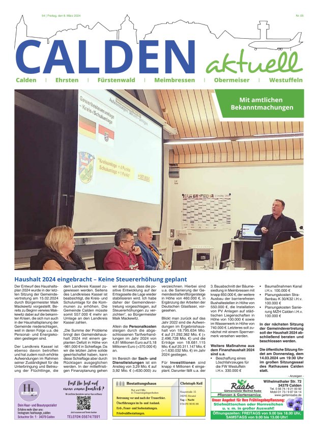 Calden aktuell Titelblatt 05/2024
