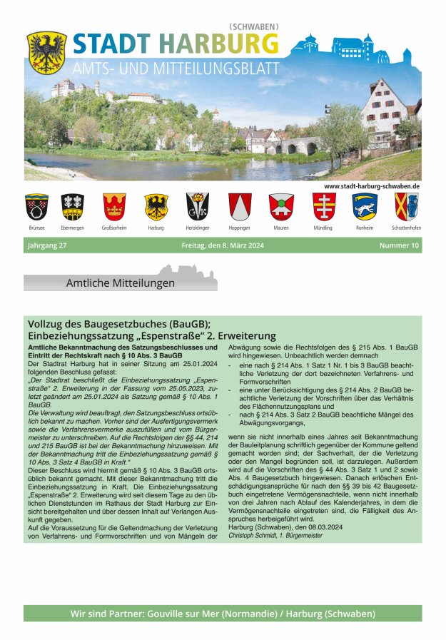 Amts- und Mitteilungsblatt der Stadt Harburg Titelblatt 10/2024