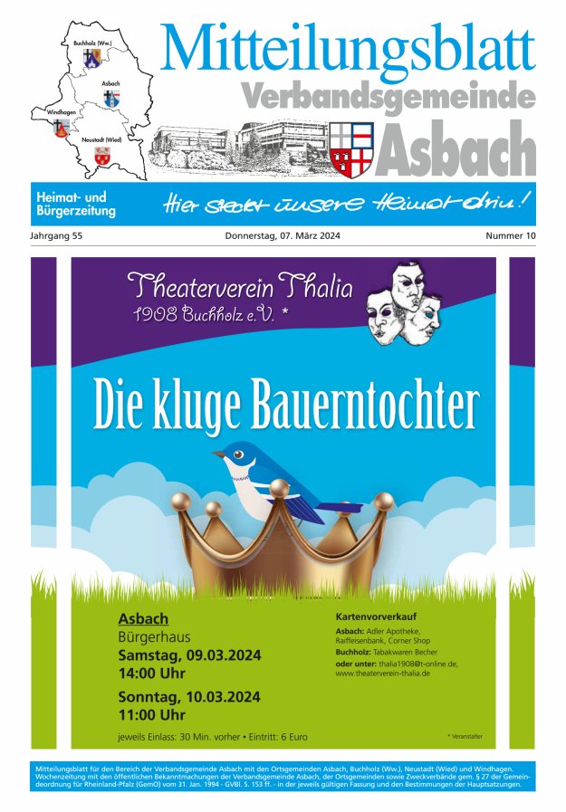 Mitteilungsblatt Verbandsgemeinde Asbach Titelblatt 10/2024