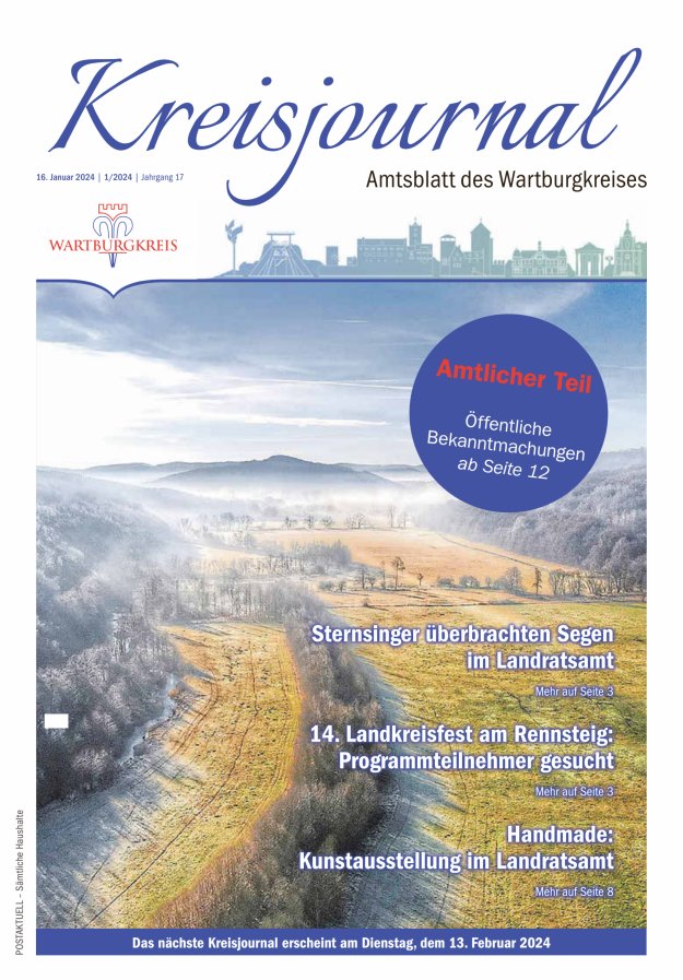 Kreisjournal - Amtliches Veröffentlichungsblatt des Wartburgkreises Titelblatt 01/2024