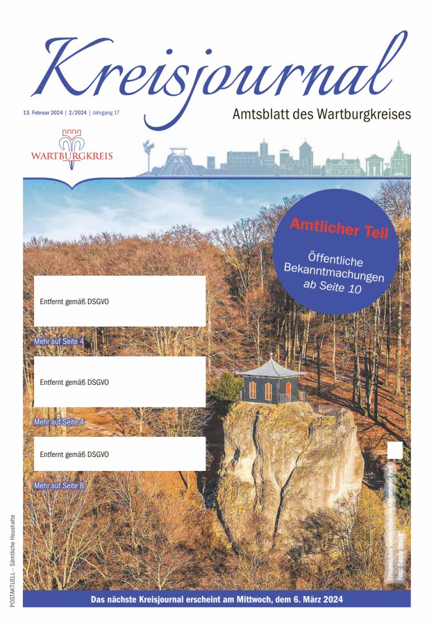 Kreisjournal - Amtliches Veröffentlichungsblatt des Wartburgkreises Titelblatt 02/2024