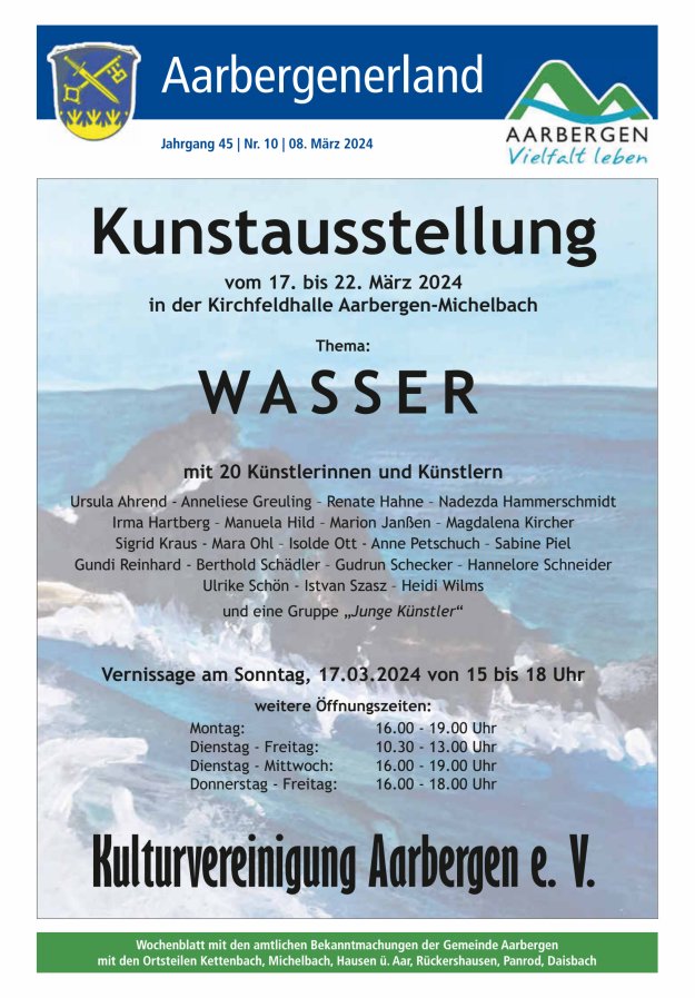 Aarbergenerland - Wochenblatt mit den amtlichen Bekanntmachungen Titelblatt 10/2024