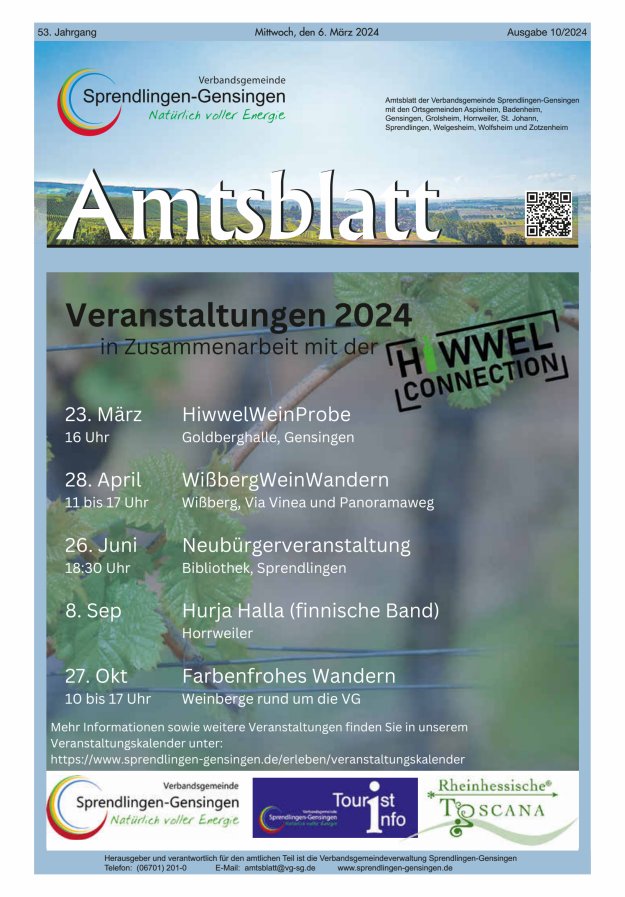 Amtsblatt VG Sprendlingen-Gensingen Titelblatt 10/2024