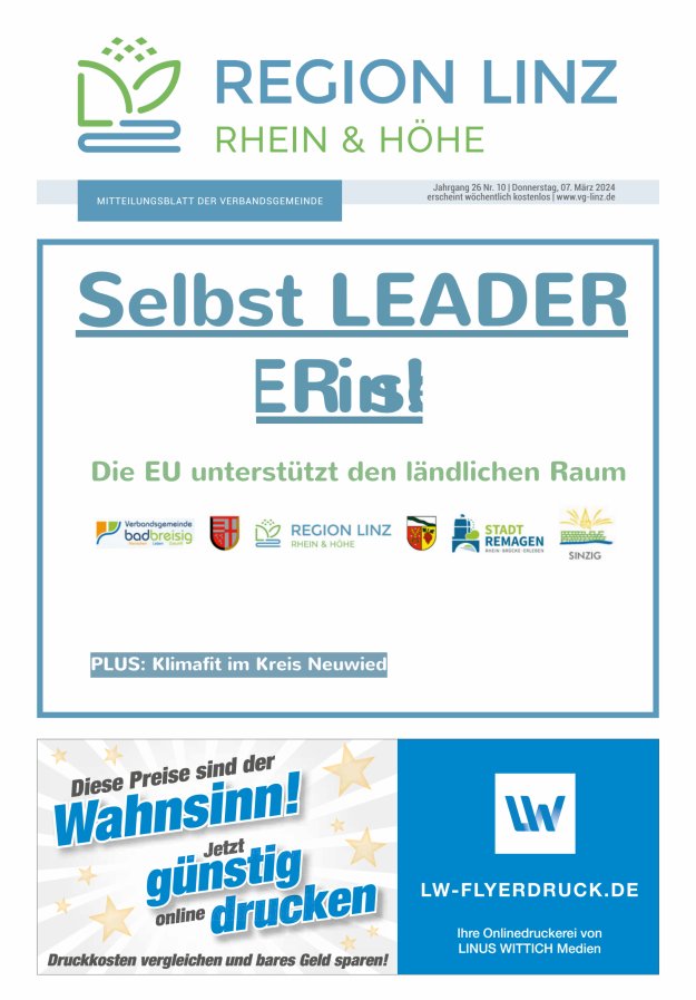 Unsere Verbandsgemeinde Linz am Rhein Titelblatt 10/2024