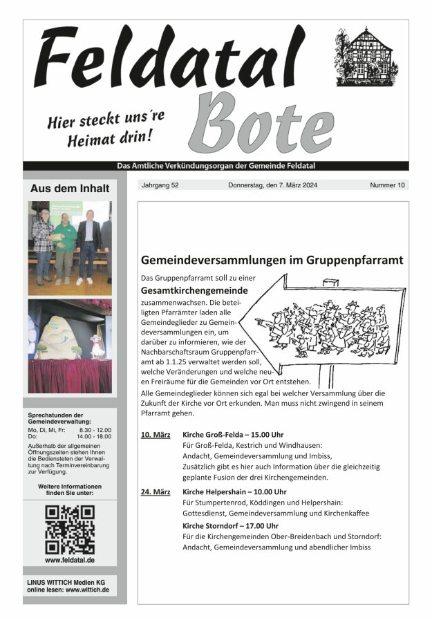 Das Amtliche Verkündungsorgan der Gemeinde Feldatal Titelblatt 10/2024