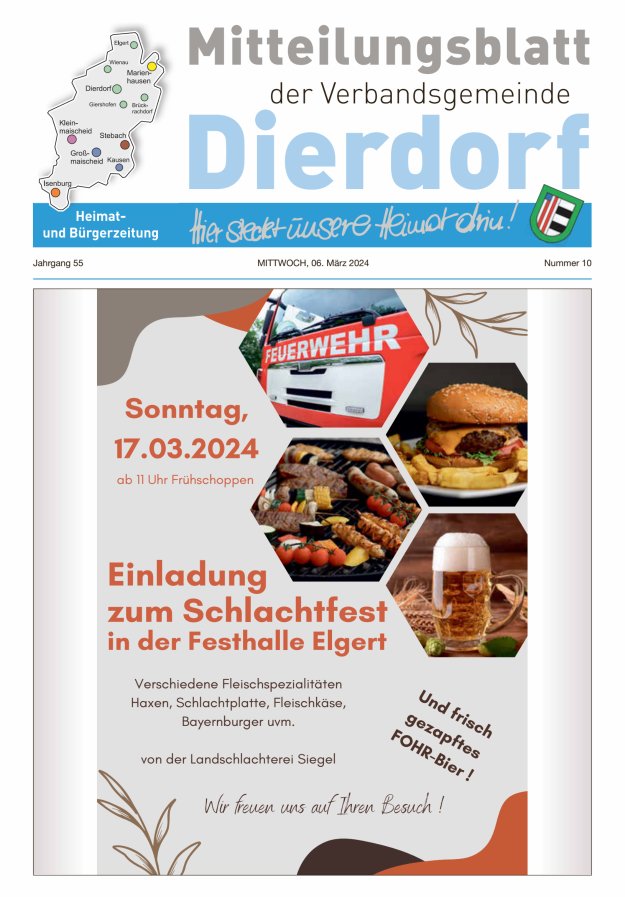 Mitteilungsblatt der Verbandsgemeinde Dierdorf Titelblatt 10/2024