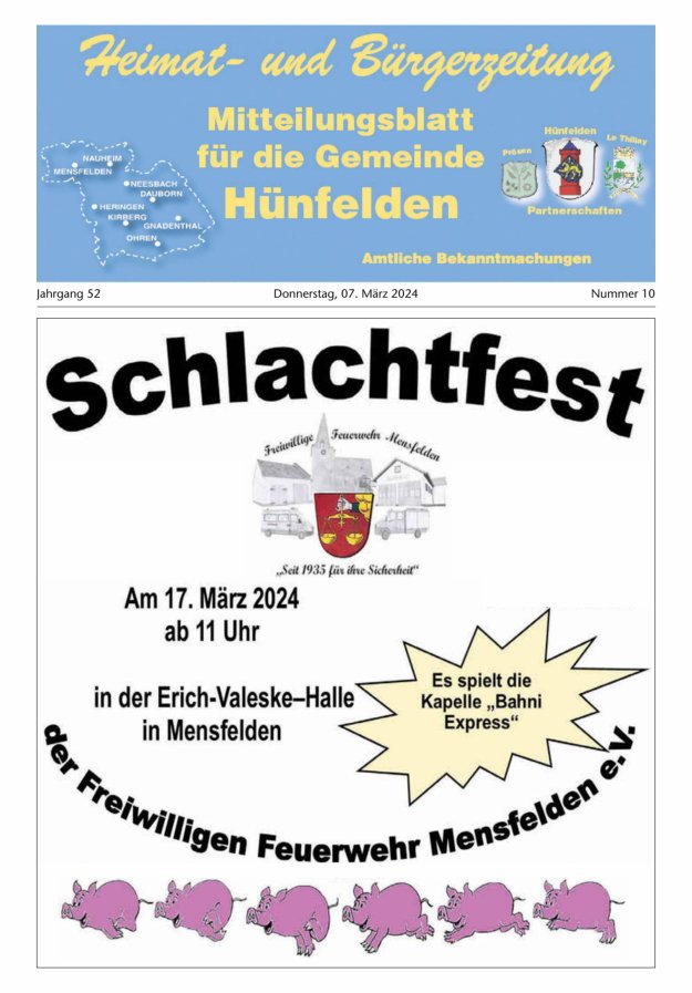 Mitteilungsblatt für die Gemeinde Hünfelden Titelblatt 10/2024