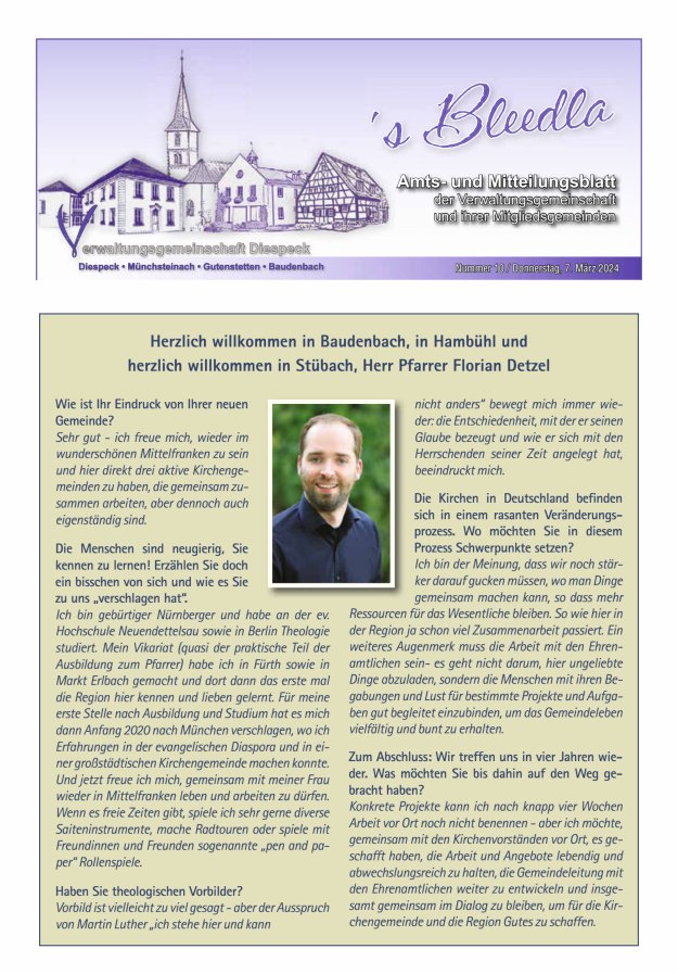 Amts- und Mitteilungsblatt VGem Diespeck Titelblatt 10/2024