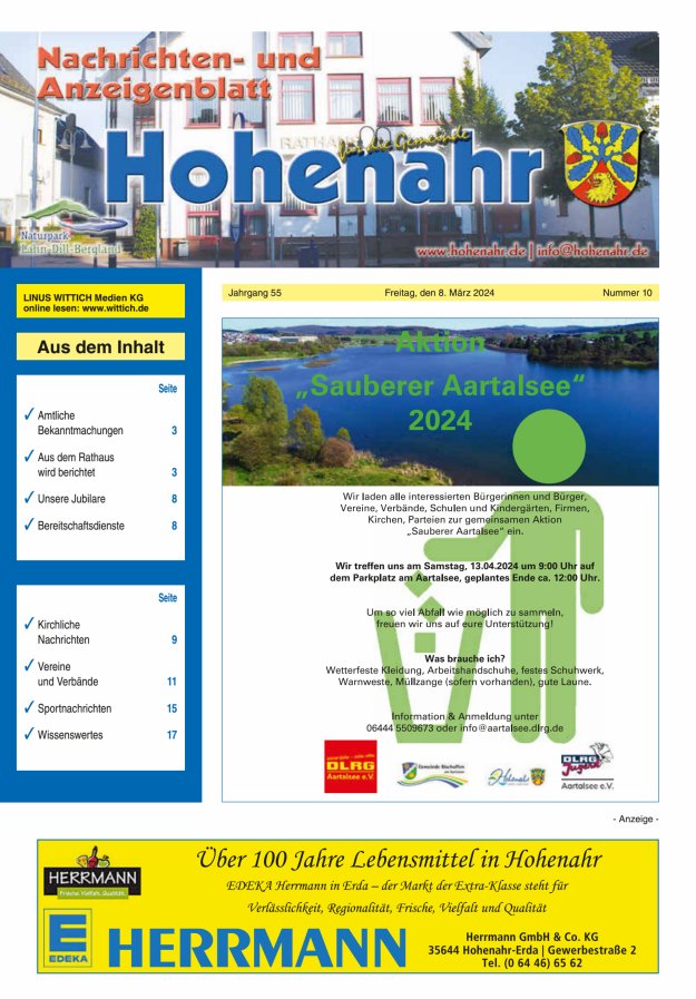 Nachrichten- und Anzeigenblatt für die Gemeinde Hohenahr Titelblatt 10/2024