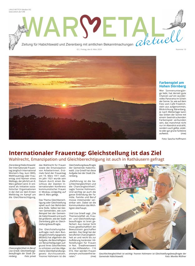 Warmetal aktuell (Habichtswald + Zierenberg) Titelblatt 10/2024