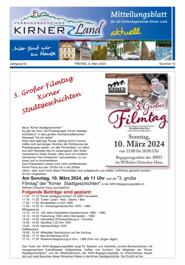 Mitteilungsblatt für den Bereich der Verbandsgemeinde Kirner Land Titelblatt 10/2024