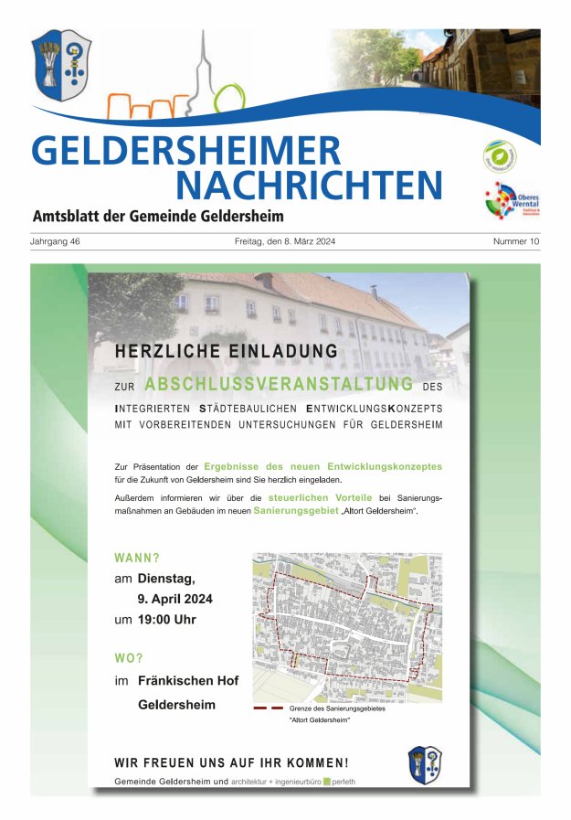 Geldersheimer Nachrichten Amtsblatt der Gemeinde Geldersheim Titelblatt 10/2024
