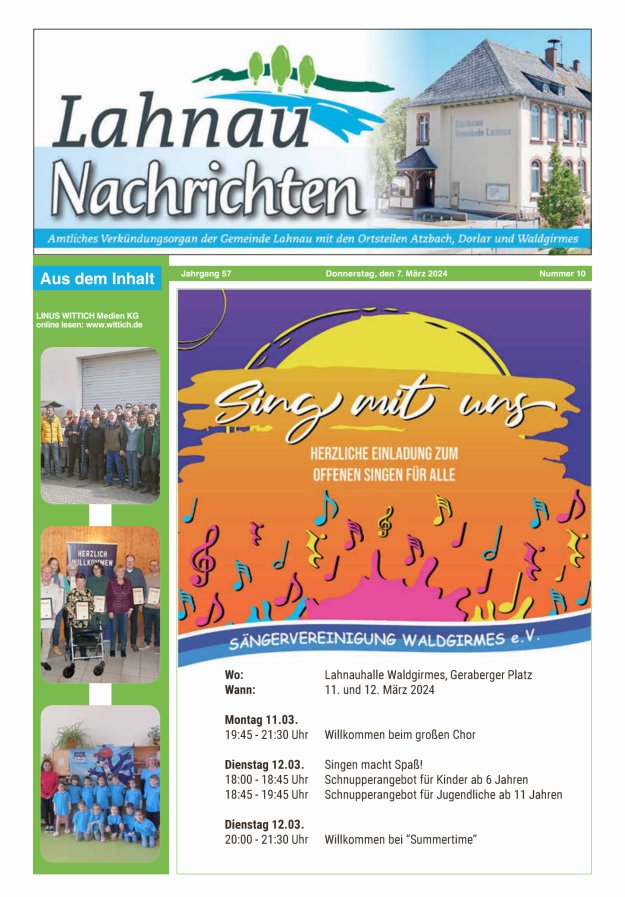 Lahnau Nachrichten Titelblatt 10/2024