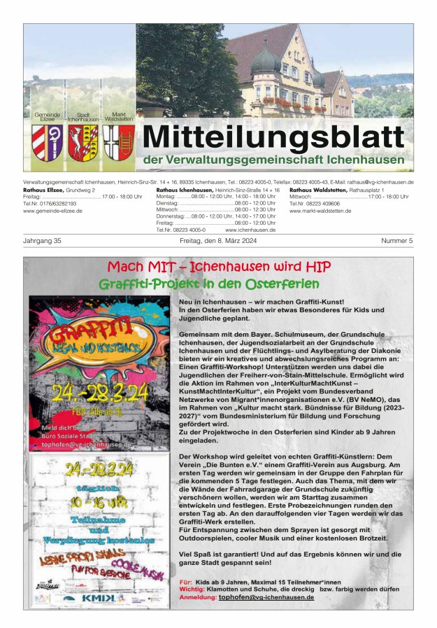 Mitteilungsblatt der Verwaltungsgemeinschaft Ichenhausen Titelblatt 05/2024