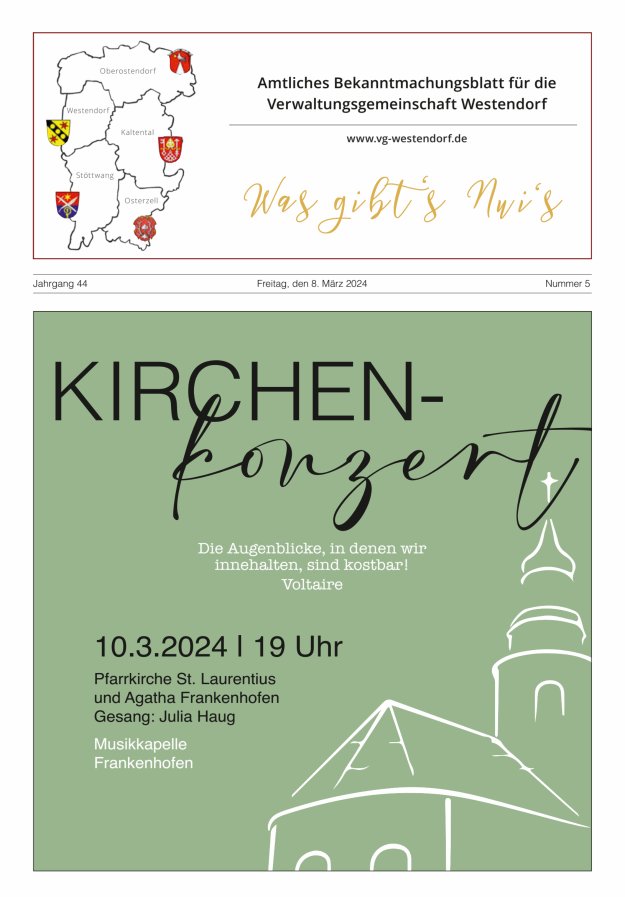 Was gibt's Nui's Amtliches Bekanntmachungsblatt für die VG Westendorf Titelblatt 05/2024