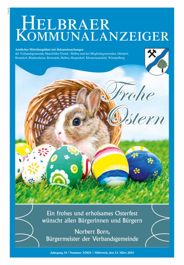 Helbraer Kommunalanzeiger – Amtliches Mitteilungsblatt mit Bekanntmachungen Titelblatt 03/2024