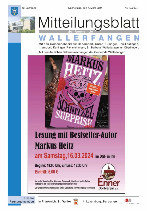 Mitteilungsblatt Gemeinde Wallerfangen Titelblatt 10/2024