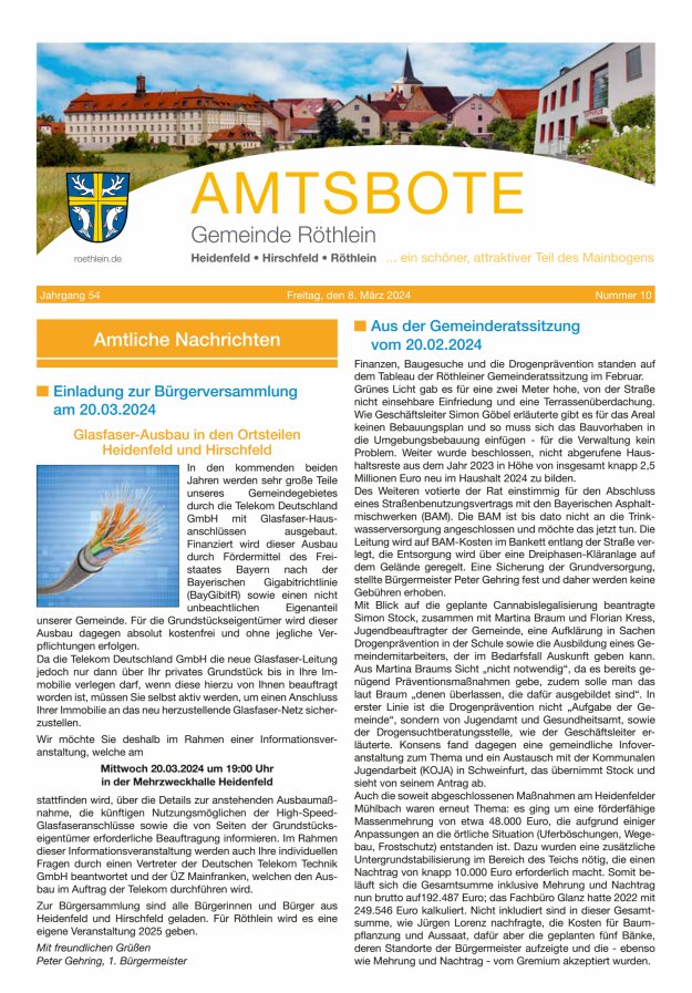 Amtsbote der Großgemeinde Röthlein Titelblatt 10/2024