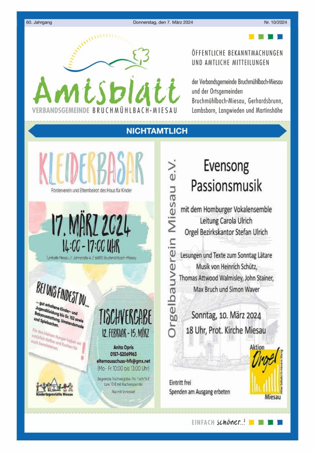Amtsblatt der VG Bruchmühlbach-Miesau Titelblatt 10/2024
