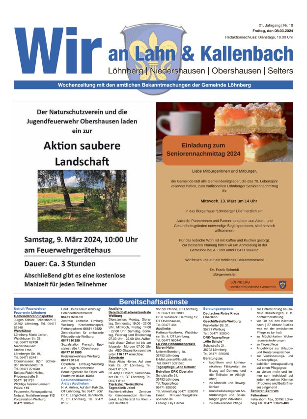 Amtliches Mitteilungsblatt der Gemeinde Löhnberg Titelblatt 10/2024