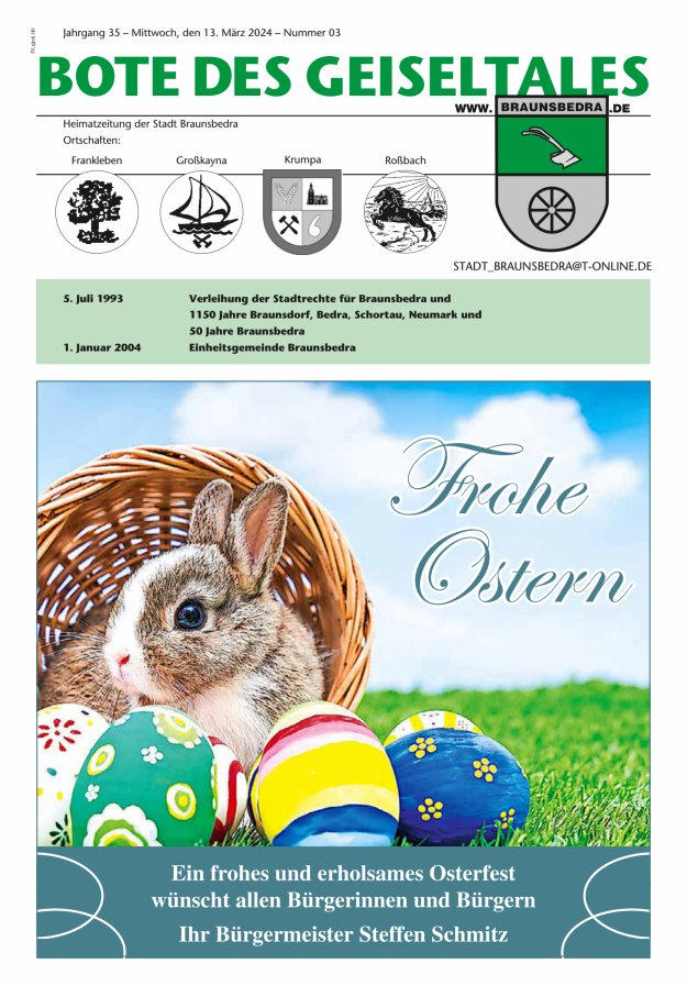 Bote des Geiseltales - Heimatzeitung der Stadt Braunsbedra Titelblatt 03/2024