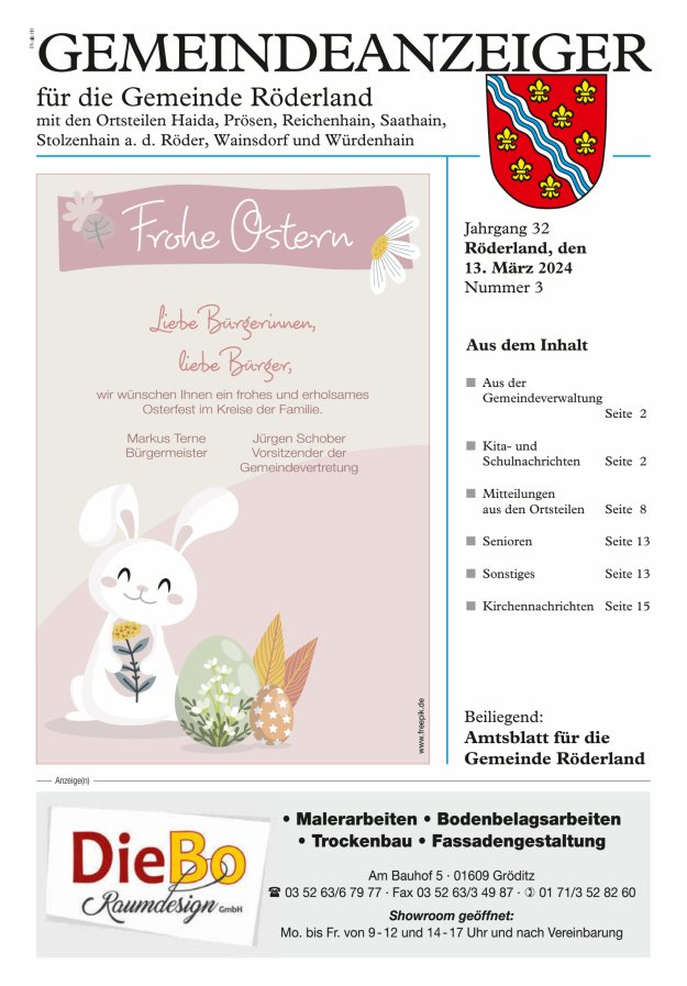 Gemeindeanzeiger - Amtsblatt für die Gemeinde Röderland Titelblatt 03/2024
