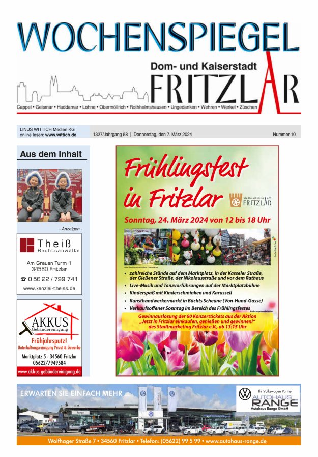 Wochenspiegel Dom- und Kaiserstadt Fritzlar Titelblatt 10/2024