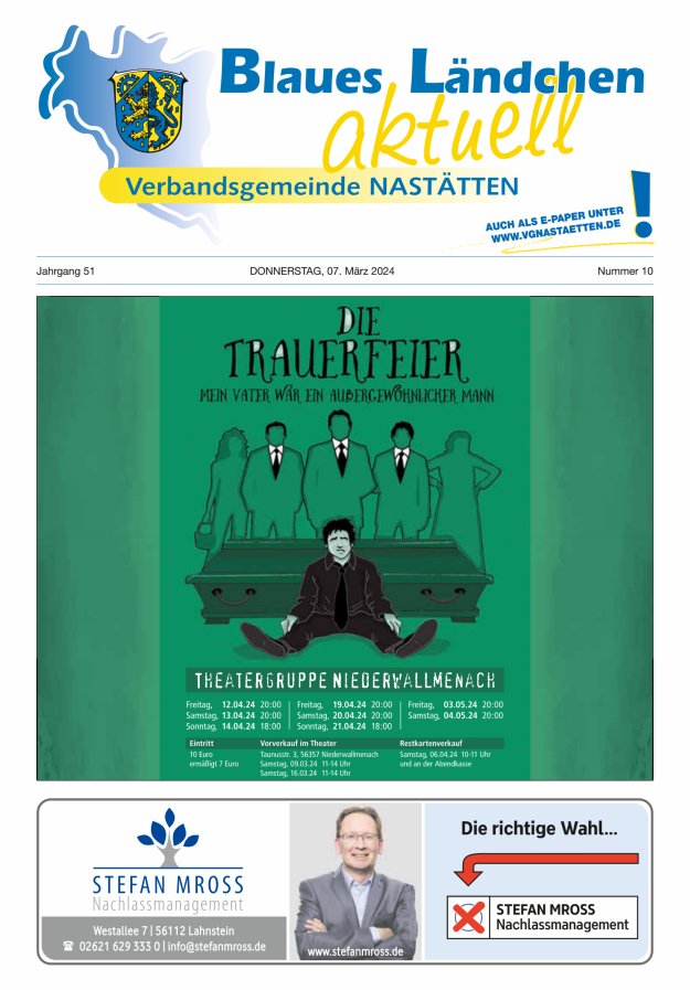 Blaues Ländchen aktuell - Heimat- u Bürgerzeitung VG Nastätten Titelblatt 10/2024