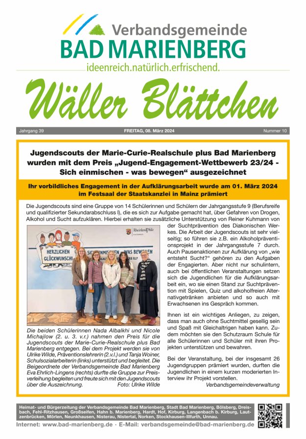 Wäller Blättchen - Verbandsgemeinde Bad Marienberg Titelblatt 10/2024