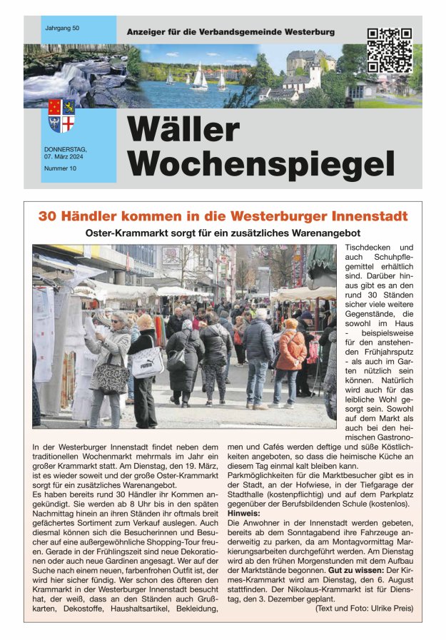 Wäller Wochenspiegel - Anzeiger für die Verbandsgemeinde Westerburg Titelblatt 10/2024