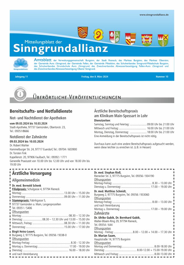 Mitteilungsblatt der Sinngrundallianz Titelblatt 10/2024