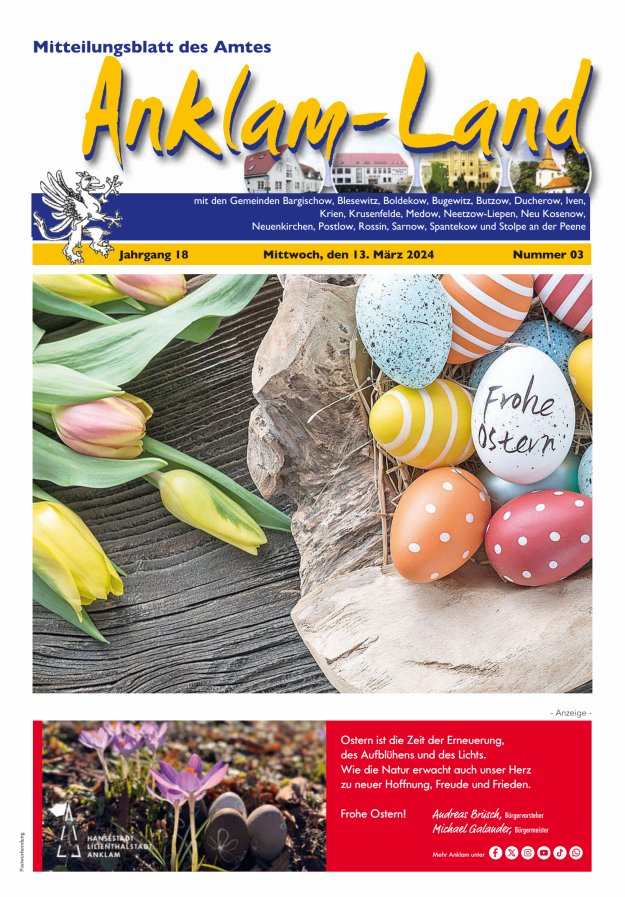 Mitteilungsblatt des Amtes Anklam-Land Titelblatt 03/2024