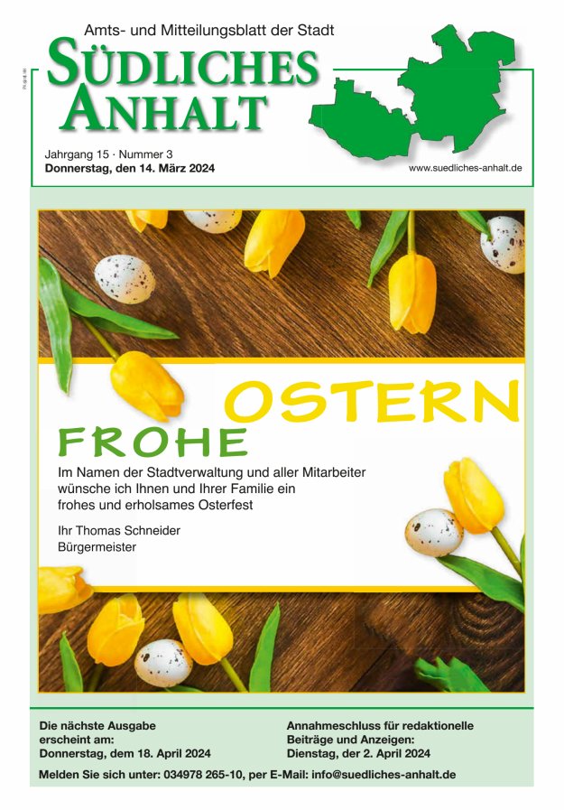 Amts- und Mitteilungsblatt der Stadt Südliches Anhalt Titelblatt 03/2024