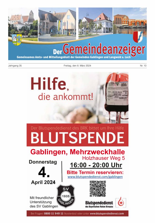Der Gemeindeanzeiger - Gablingen Langweid Titelblatt 10/2024
