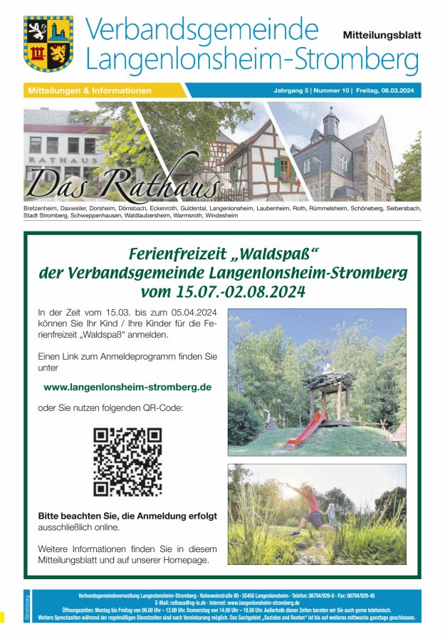 Das Rathaus - MTB d VG Langenlonsheim-Stromberg  Titelblatt 10/2024