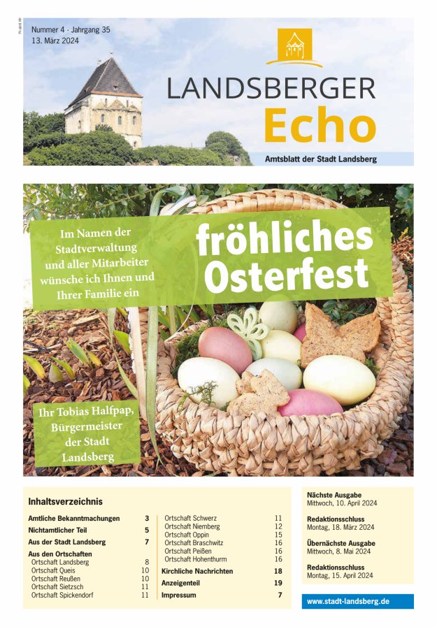 Landsberger Echo – Amtsblatt der Stadt Landsberg Titelblatt 04/2024