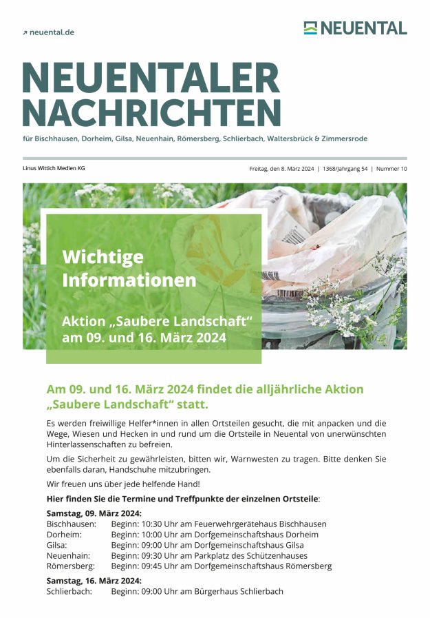 Neuentaler Nachrichten Titelblatt 10/2024