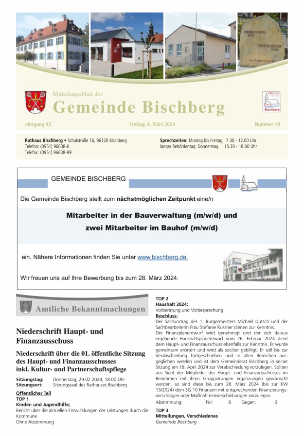 Mitteilungsblatt der Gemeinde Bischberg Titelblatt 10/2024