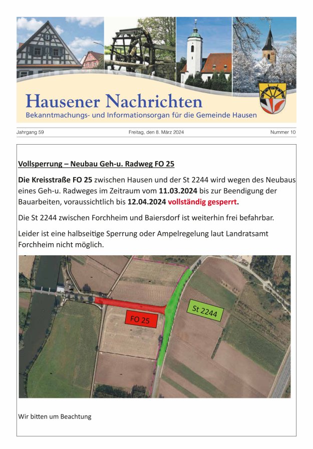 Hausener Nachrichten Titelblatt 10/2024