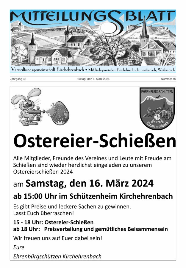 Mitteilungsblatt Verwaltungsgemeinschaft Kirchehrenbach Titelblatt 10/2024