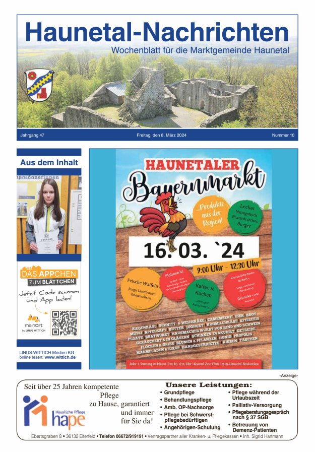 Haunetal-Nachrichten Titelblatt 10/2024