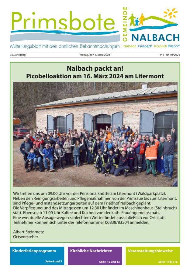 Primsbote Gemeinde Nalbach Titelblatt 10/2024