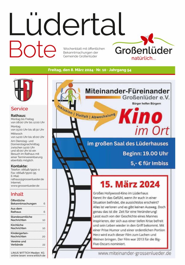 Wochenblatt mit öffentlichen Bekanntmachungen der Gemeinde Großenlüder Titelblatt 10/2024