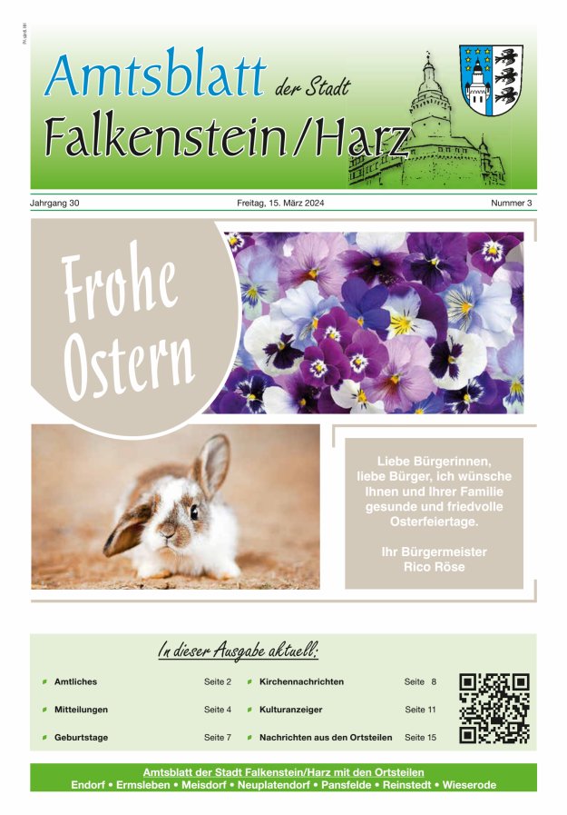 Amtsblatt der Stadt Falkenstein/Harz Titelblatt 03/2024