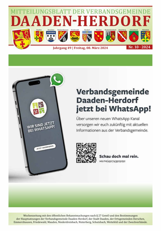 Mitteilungsblatt der Verbandsgemeinde Daaden-Herdorf Titelblatt 10/2024