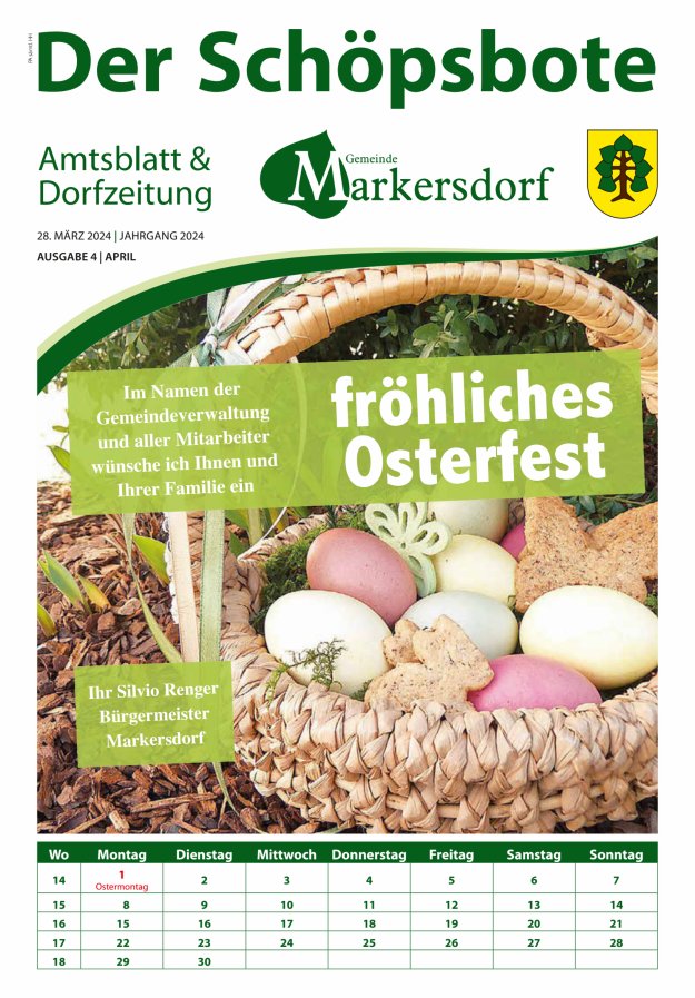 Amtsblatt und Dorfzeitung der Gemeinde Markersdorf Titelblatt 04/2024