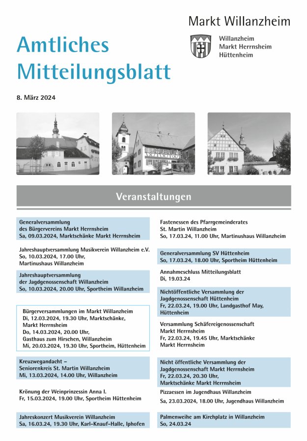 Amtliches Mitteilungsblatt des Marktes Willanzheim Titelblatt 05/2024