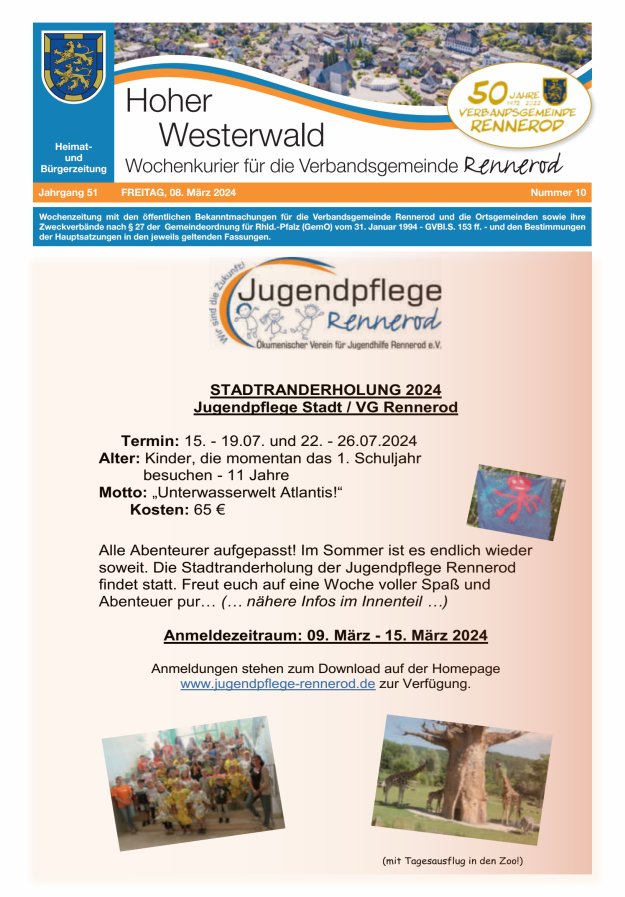 Hoher Westerwald - Wochenkurier für die Verbandsgemeinde Rennerod Titelblatt 10/2024