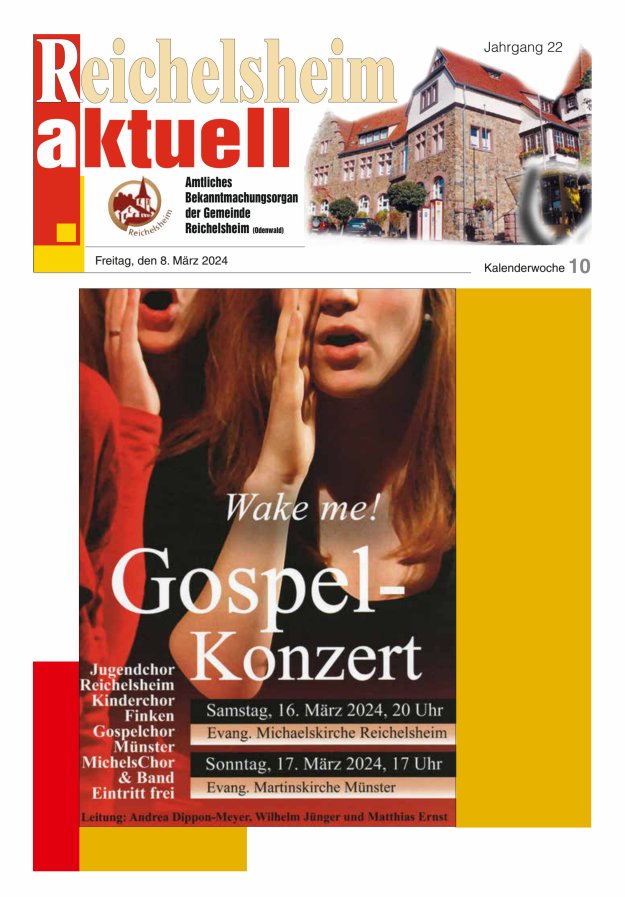 Reichelsheim aktuell - Amtsblatt der Gemeinde Reichelsheim(Odenwald) Titelblatt 10/2024