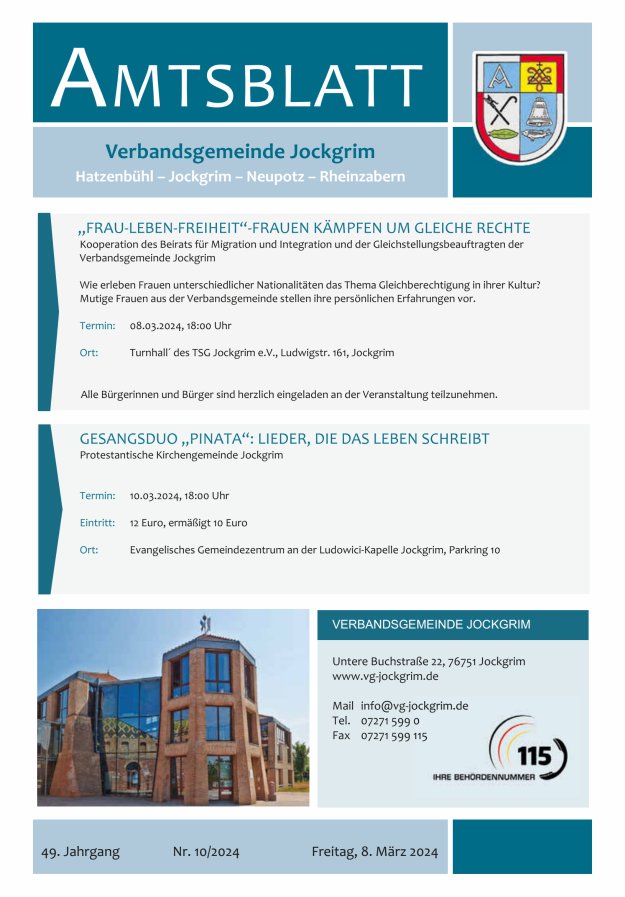 Amtsblatt VG Jockgrim Titelblatt 10/2024
